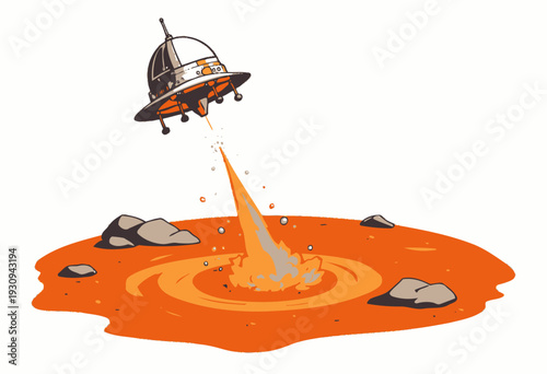 Futuristic Spacecraft Landing on a Rugged Martian Surface with Emphasis on Innovative Exploration and Sci-Fi Adventure on a Distant Planet