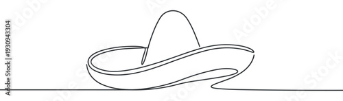 Sombrero traditional Mexican hat drawn in a continuous single line art style, representing vibrant culture, festive celebrations, and authentic heritage.