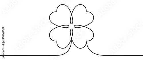 Four-leaf clover drawn in a continuous line style represents good luck and fortune in a simple, elegant illustration.