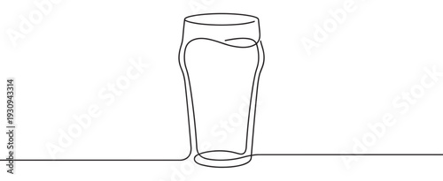 Continuous line drawing of a beer pint glass filled with a refreshing beverage, showcasing minimalist design and simplicity.