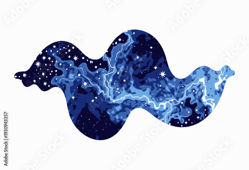 Surreal Abstract Representation of a Cosmic Landscape Featuring Intricate Star Patterns and Vivid Electric Blue Waves Set Against a Dark Galactic Background