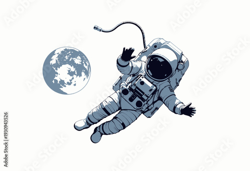 Astronaut Floating in Space Suit with Earth in Background, Highlighting the Serene Vastness and Isolation of Outer Space Exploration