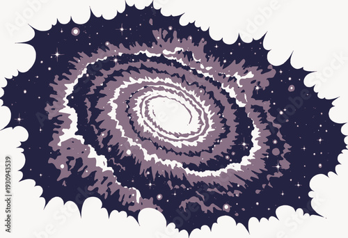 Vibrant Cosmic Spiral Artwork Featuring a Radiant Spiral Galaxy Surrounded by Celestial Patterns Against a Star-Studded Space Backdrop