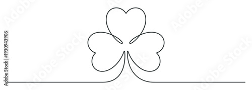 Three-leaf clover continuous line drawing representing good luck and Irish culture with a minimalist aesthetic.