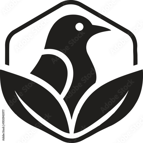 black eco bird logo featuring a stylized bird combined with leaf shapes inside a circular frame in modern flat vector style.