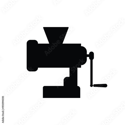 Manual Meat Grinder Silhouette Icon Isolated on White Background for Kitchenware Design