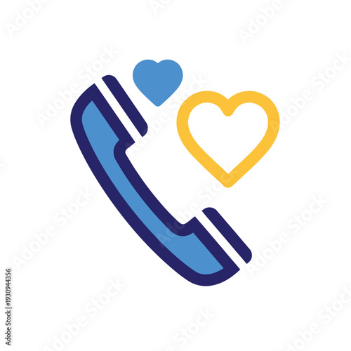 Vibrant icon of a phone receiver adorned with loving hearts, symbolizing heartfelt calls, emotional connection, and compassionate support for meaningful communication
