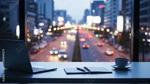 Modern Workspace City View Evening Productivity