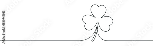 Shamrock three leaf clover drawing continuous line art illustration symbolizing good fortune, nature, and the spirit of St. Patrick's Day.