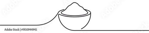 Continuous line drawing bowl filled with flour, sugar, or other powdered ingredients, perfect for cooking and baking concepts