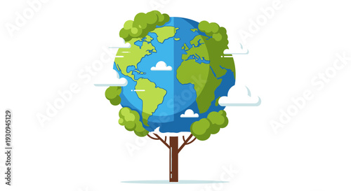 Vector illustration of a tree with Earth globe as foliage