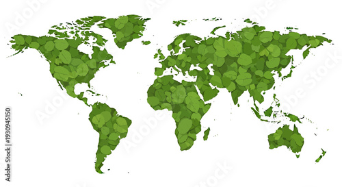 Vector world map illustration in green