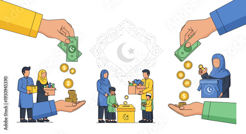 Vector illustration of people giving and receiving money