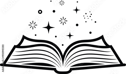 Open Book Magic Stars Sparkle Knowledge Concept