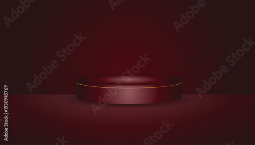 Maroon cylindrical pedestal podium for premium product presentation, showcasing minimal luxury display platform with elegant studio background concept.
