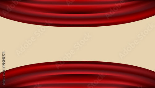 Abstract red and gold background with elegant draped curtain elements creating luxury stage presentation and festive decorative atmosphere.