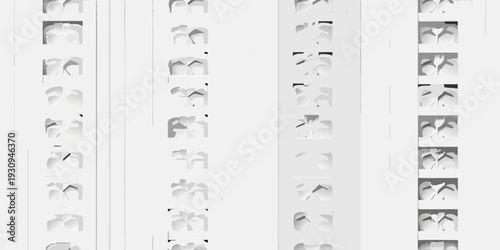 Repeated cutouts of a cat silhouette on a white surface