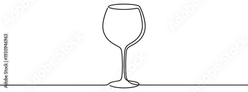 Wine glass continuous line art drawing illustration representing elegance and modern minimalist design for beverages.