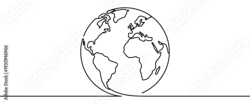 Continuous line drawing of the Earth globe illustration showcasing global connection, travel, and environmental concepts with a minimalist aesthetic.