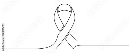 Single continuous line drawing of an awareness ribbon representing global health support, solidarity, and important cause advocacy.