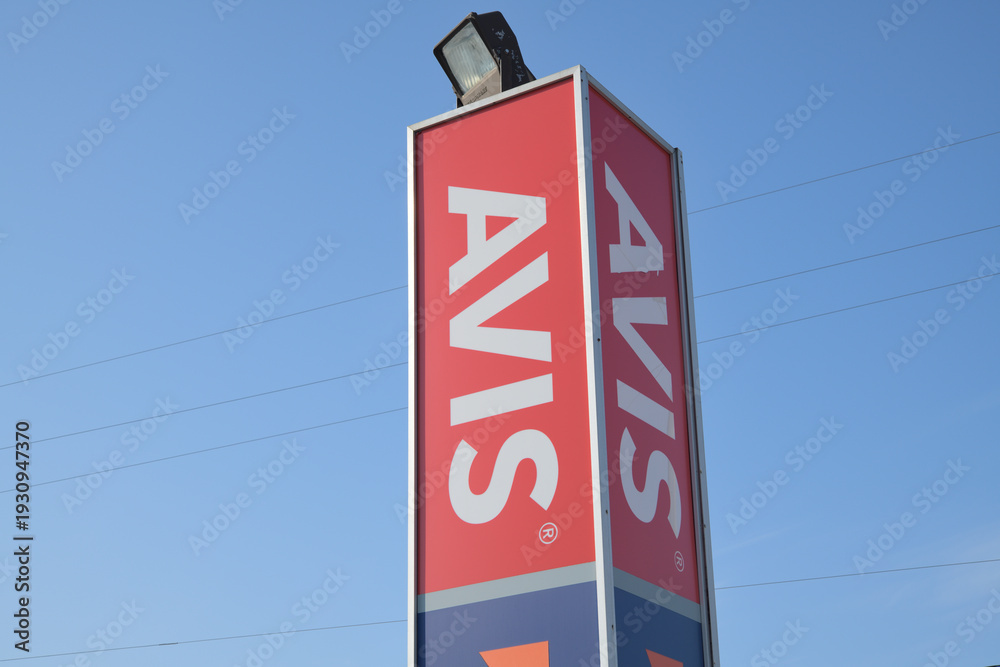 Fototapeta premium sign at Avis Car Rental located at 1474 Victoria Park, North York, Toronto