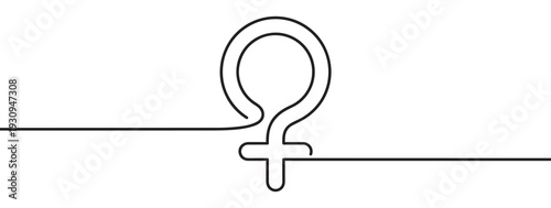 Female gender symbol drawn with a continuous line style representing women's rights, equality, and empowerment in a minimalist illustration.