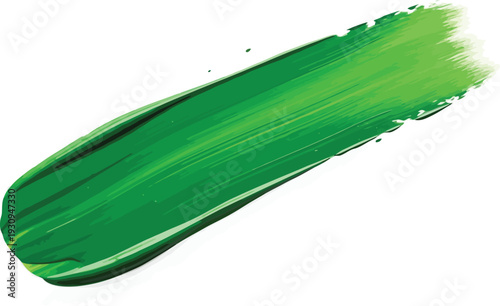 Bright emerald green paint stroke sweeps diagonally across the white.