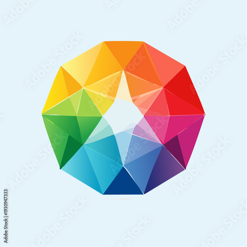 Faceted crystal with rainbow colors on white background, showcasing luxury and artistic precision design