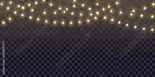 String lights with star shaped bulbs on a transparent background
