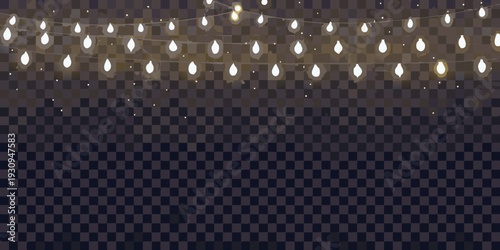 Festive string lights illuminate a transparent checkered background
