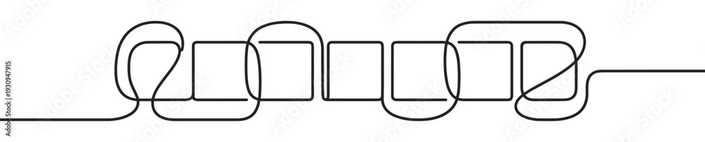 Obraz premium Stylized black line forms a series of connected rectangular shapes, representing a system, pathway, or an abstract data flow visualization.