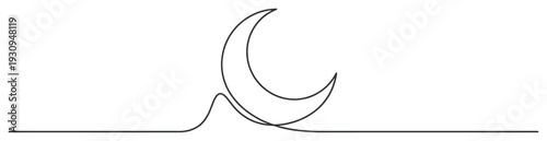 Crescent moon continuous line drawing showcasing a beautiful minimalist and modern artistic representation of the night sky.