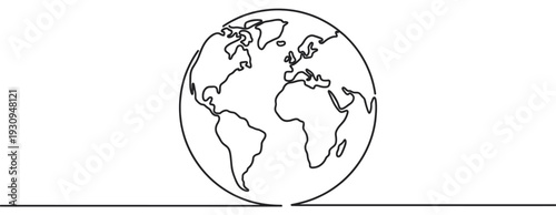 Earth globe line drawing illustration representing global connection and unity, symbolizing environmental awareness and worldwide communication.