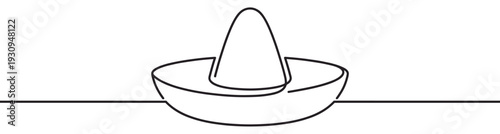 Continuous line drawing of a sombrero hat in a minimalist style, representing Mexican culture and festive celebrations.