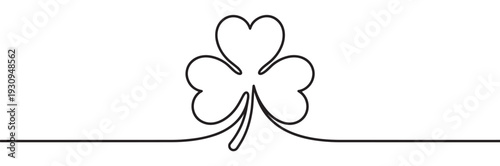 Shamrock clover leaf drawing continuous line art design element for good luck and St. Patrick's Day celebration.