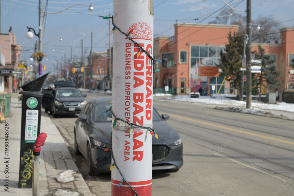 Fototapeta premium Gerrard India Bazaar BIA promotional wrap looking east on Gerrard St E, Toronto
