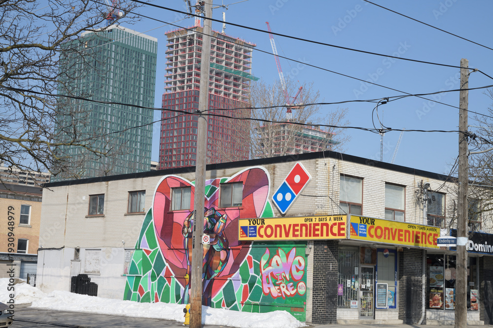 Fototapeta premium exterior of Your Convenience Store and construction of Main Square Redevelopment, Toronto