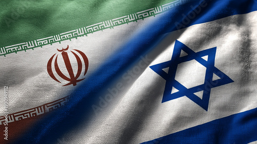 iranian flag waving next to israeli flag. flags of iran and israel