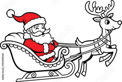 Santa claus riding in sleigh pulled by reindeer