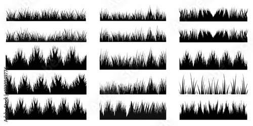 Collection of black silhouettes depicting various grass types and lengths