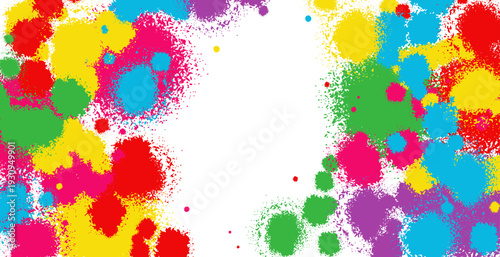 Vibrant multicolored paint splatters creating an abstract artistic frame.