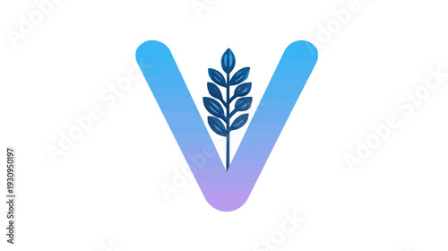Modern initial V symbol with a stylized wheat stalk inside, featuring a blue and purple gradient design. Concept for natural, organic, or healthy products, agriculture, and growth.