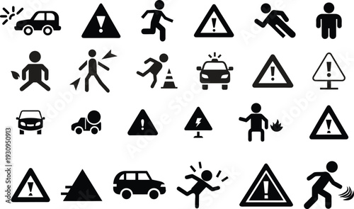 Accidents and Safety Icon Bundle – Vector Icons for Warnings, Hazards, and Emergency