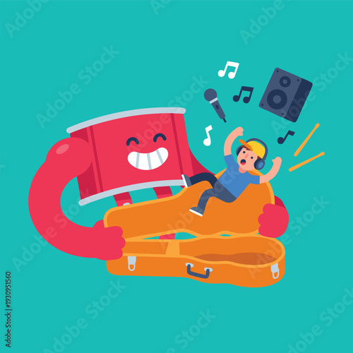 Happy Drum Character Embracing a Joyful Musician.