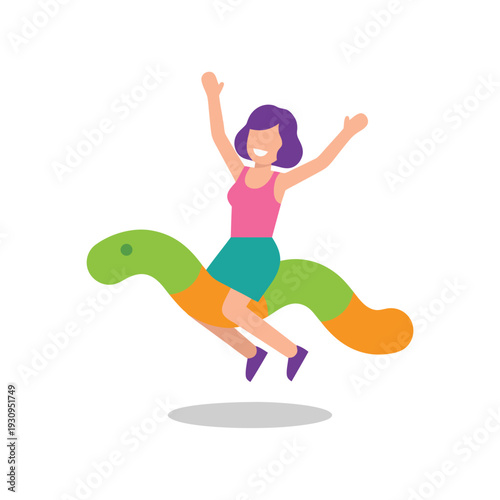 Happy Girl Riding a Toy Worm.