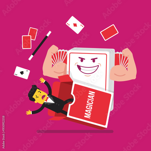 Magician Card Trick Gone Wrong Cartoon.