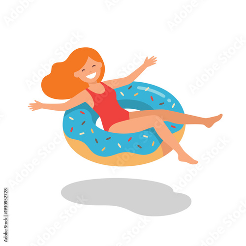 Woman Floating on Donut Pool Float.