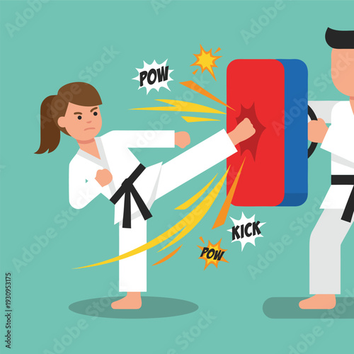 Martial Arts Training Session with Kickboxing Pad.