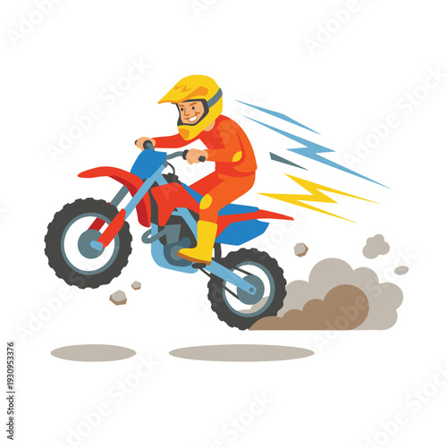 Motocross rider performing a jump on a dirt bike.
