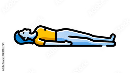 Yoga pose Savasana in a calming style with blue and yellow colors